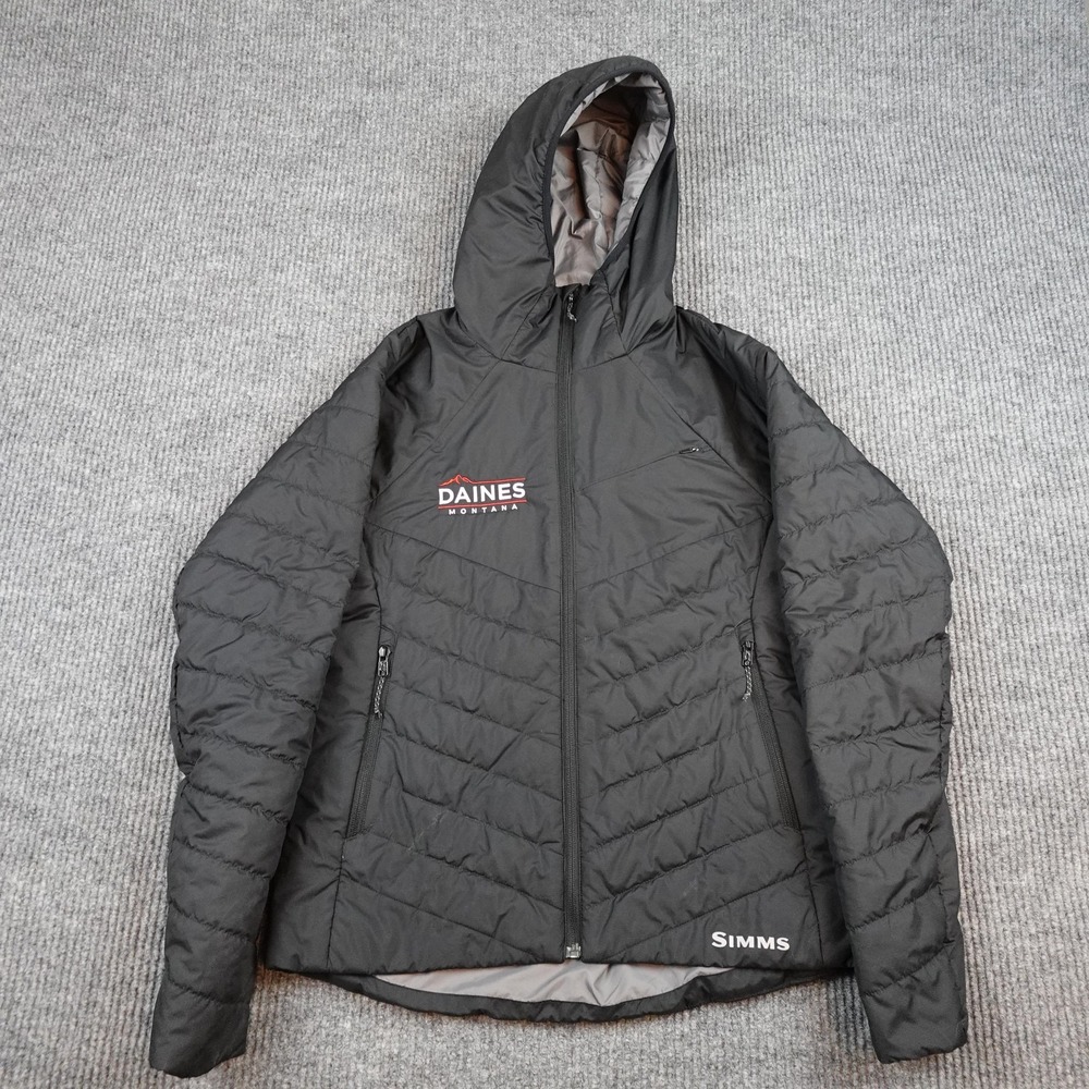 Simms Mens Medium Black Hooded PrimaLoft Puffer Jacket Daines Montana RN103631